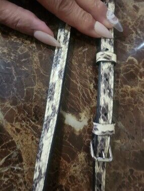 Neutral Snake-Print Leather Strap - Cream and Black